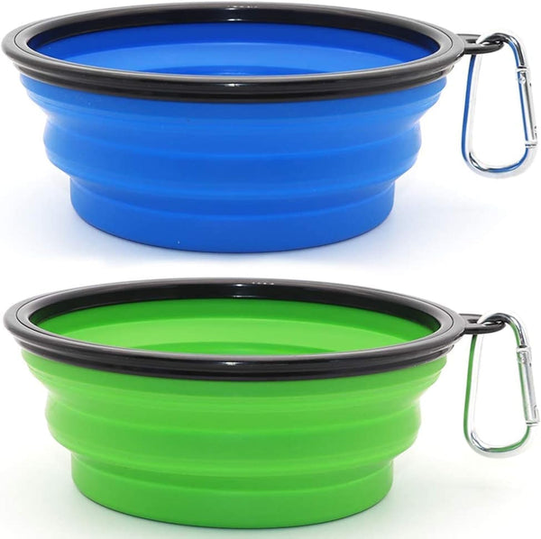 Dog Bowl Pet Collapsible Bowls, 2 Pack for Cats Dogs, Portable Pet Feeding Watering Dish for Walking Parking Traveling with 2 Carabiners (Small, Blue+Green)21