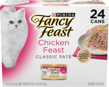 Fancy Feast Chicken Feast Classic Pate Collection Grain Free Wet Cat Food Multi-Pack - (Pack of 24) 3 Oz. Pull-Top Cans1