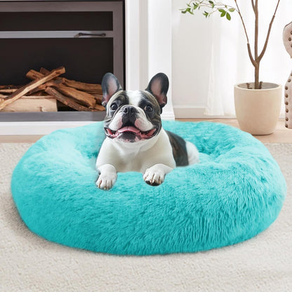 JOLLYVOGUE Small Dog Bed, Calming Dog Beds for Small Dogs & Indoor Cats - 20 Inches Donut Washable Cat Bed for Kittens & Puppies, round Fluffy Plush Faux Fur Pet Beds(Smoke Grey)17