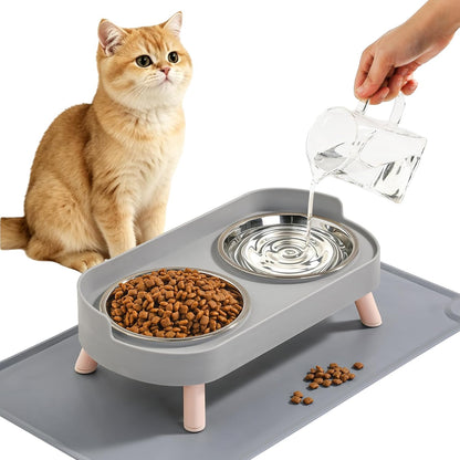 Loejan Elevated Cat Bowls Set - Raised Cat Food and Water Bowl Set with Non Slip Stand - Pet Feeding Station with 2 Stainless Steel Bowls with Splash Proof Guard9