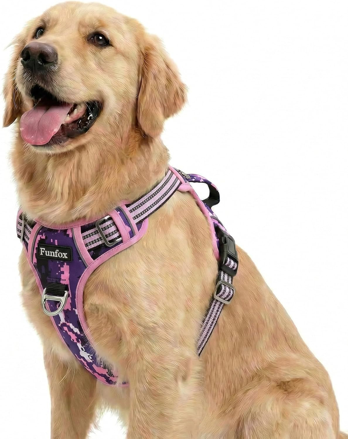 funfox-dog-harness-medium-sized-dog-vertical-handle-easy-control-no-pull-pet-vest-adjustable-with-2-leash-clips-soft-material-reflective-safe-night-walking-for-small-medium-large-breed-black-m