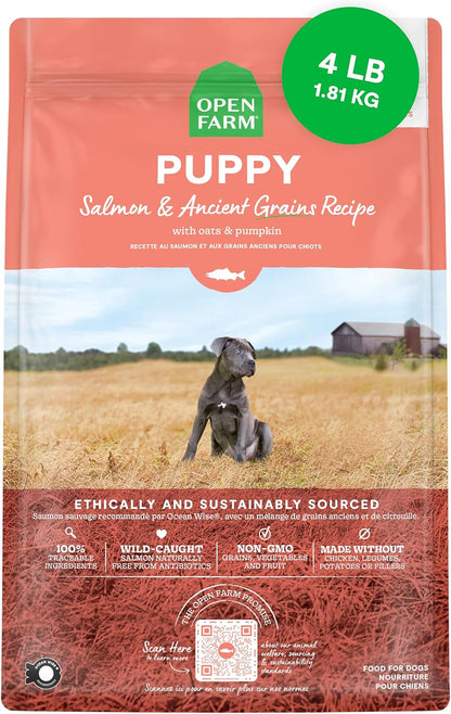 Open Farm Ancient Grains Dry Puppy Food, Chicken & Salmon Kibble, 4Lb Bag | All Puppies, All Breed Sizes, Protein-Rich & Nutrient Dense, 100% Traceable Ingredients, Non-Gmo Fruits & Veggies.12