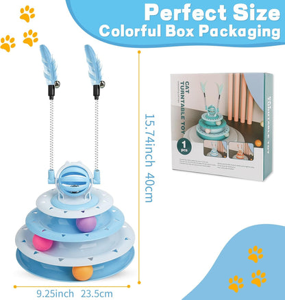 Goosheep Cat Toy Interactive Pet Plaything for Indoor Kitten Interactive Kitty Puzzle Ball with 2 Cat-Tease (Blue)4
