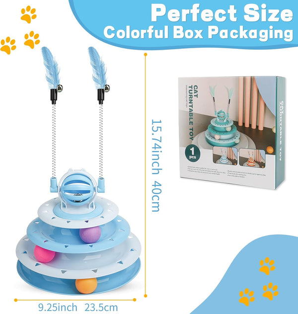 Goosheep Cat Toy Interactive Pet Plaything for Indoor Kitten Interactive Kitty Puzzle Ball with 2 Cat-Tease (Blue)4