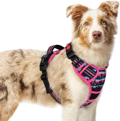 Rabbitgoo Dog Harness Medium Sized, Updated Easy on & off with 3 Buckles | No Pull No Choke, Walking with 2 Clips and Handle, Adjustable Soft Reflective, Blue, Medium54