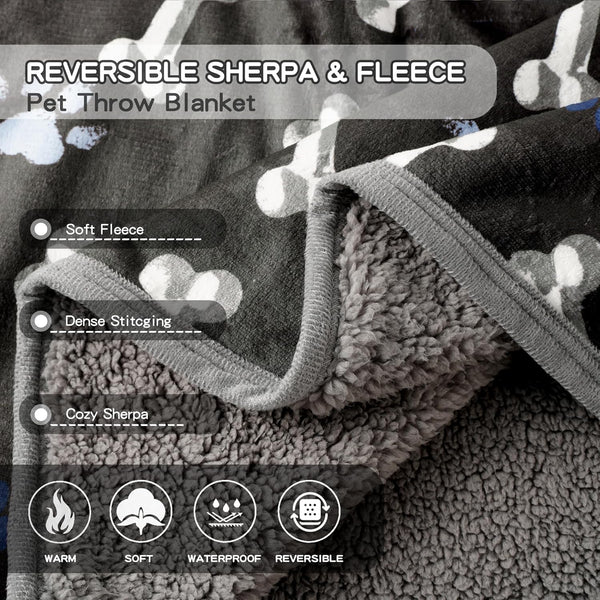 Washable Waterproof Dog Blankets for Large Dogs, 50"X60" Black | Soft Fluffy Pet Blanket for Couch Sofa Car Crate, Bed Furniture Protector, Reversible Sherpa Fleece Dog Blanket, Paw Pattern4