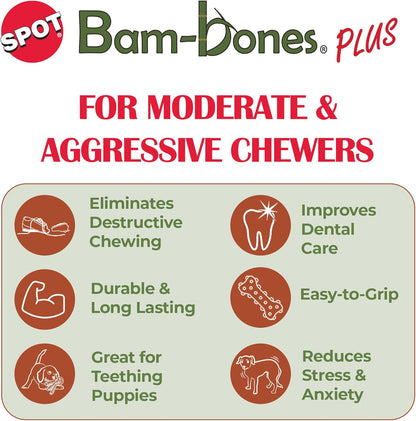 SPOT Bam-Bones plus T Bone – Bamboo Fiber & Nylon Dog Chew Toy for Moderate to Aggressive Chewers, Durable Long Lasting & Non-Splintering, Beef Flavor Toy for Adult Dogs & Puppies under 60 Lbs, 6 In4