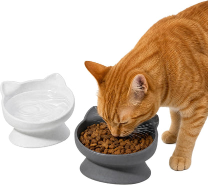 Kitty City Elevated Cat Bowls (Set of 2), Whisker-Friendly Raised Cat Food & Water Dishes, Modern Pedestal Design, Dishwasher Safe, 6.5 Oz Each – White & Gray2
