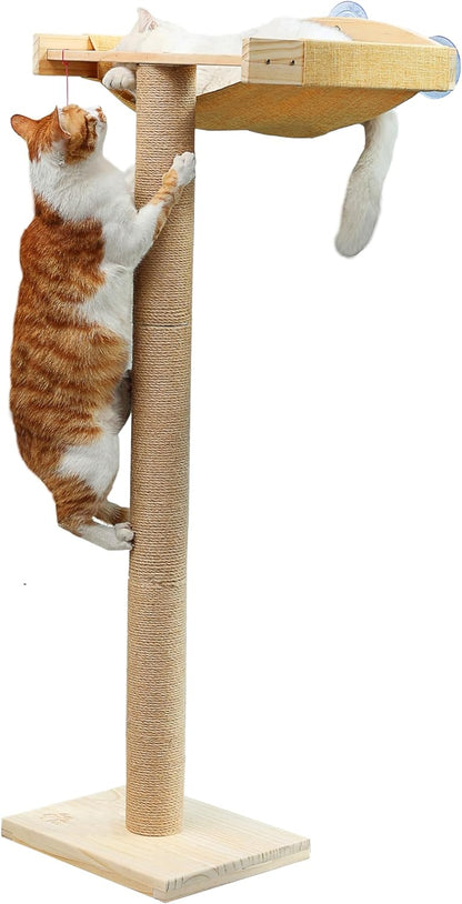 Cat Scratching Post with Large Window Perch, 47-Inch Tall Sisal Cat Tree | Glass Suction-Cup Mounting; for Large Cat & Maine Coons; Thick Square Sisal Post; Ultra-Soft Bolstered Bed; Hold up to 45 Lbs10