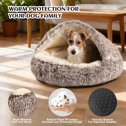 NOYAL round Hooded Donut Dog Bed for Small & Medium Pets - Plush Fluffy Anti-Anxiety Cat Cave Bed with Cover2
