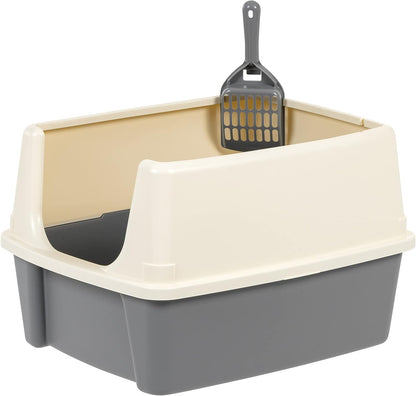 Amazon Basics Large Cat Litter Box with High Sides, Open Top for Easy Access, Includes Scoop with Storage, 19" X 15" X 11.75", Grey/Beige5