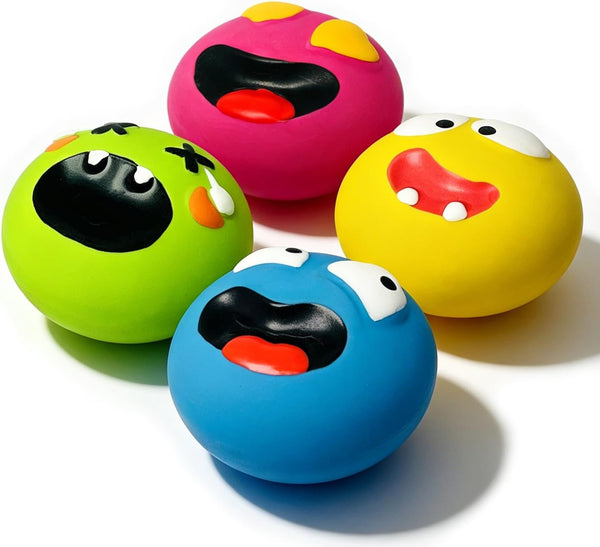 HOLYSTEED Latex Squeaky Dog Toys for Small Dogs, Mini Breed, 2.2" Flat Ball | 2.2"X2.2"X1.3" Soft Squeak Ball Flat , 4-Pack Smile Face Fetch Puppy Toys with Squeaker, Floating Pet Toy for Indoor, Outdoor1
