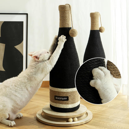 Cat Scratching Post, Premium Cat Scratching Board, Sisal Fiber Cat Scratcher-24.8 Inches with Hanging Ball, Red Wine Bottle Simple Design-Suitable Indoor Small and Medium Cats (24.8 In, Wooden Base)2