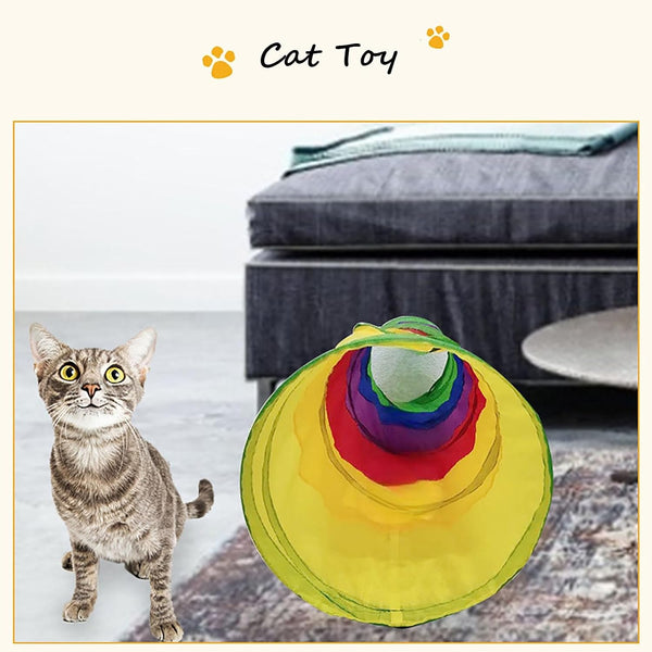 Icagy Cat Tunnel for Indoor Cats Kittens Rabbits, Foldable Tunnel Toys | Interactive Pet Crinkle Pop up Tunnel Play Toys, Relieve Cat Boredom, Rainbow 45"5
