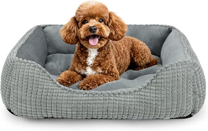 MIXJOY Dog Bed for Large Medium Small Dogs, Rectangle Washable Sleeping Puppy Bed, Soft Calming Cat Beds for Indoor Cats, Orthopedic Pet Sofa Bed, Anti-Slip Bottom with Multiple Size (20'', Grey)20