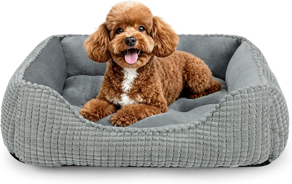 MIXJOY Dog Bed for Large Medium Small Dogs, Rectangle Washable Sleeping Puppy Bed, Soft Calming Cat Beds for Indoor Cats, Orthopedic Pet Sofa Bed, Anti-Slip Bottom with Multiple Size (20'', Grey)20