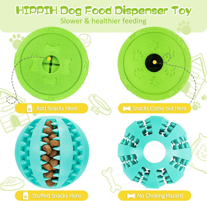 HIPPIH Dog Puzzle Toy 2 Pack, Interactive Dog Toys for Treat Dispensing, Durable Puppy Toys for Teething, Dog Treat Ball for Teeth/Slow Feeder/Iq Training/Playing, Blue-2.75‘’, Green-3.14‘’9