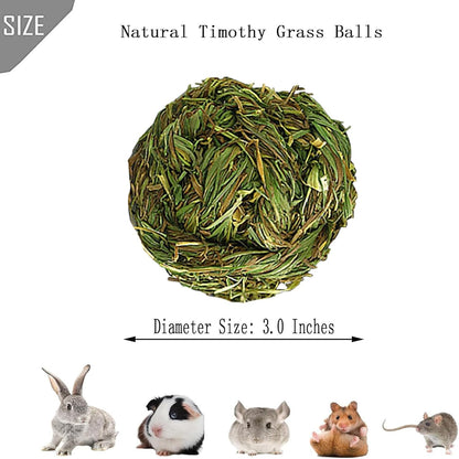 PINVNBY Hay Balls for Rabbits,4 PCS 100% Natural Timothy Hay Bunny Chew Toys Small Animal Teeth Grinding Activity Woven Play Ball for Rabbit,Guinea Pigs,Hamsters,Chinchillas3