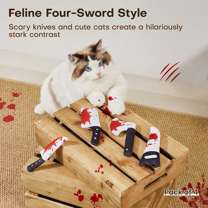 Potaroma 4Pcs Cat Toys, Horror Halloween Knife-Shaped Kitten Catnip Crinkly Sound Toys, Indoor Exercise for All Cat Breeds 6.5 Inches | Crinkly Sound Toys, Indoor Exercise for All Cat Breeds 6.5 Inches6