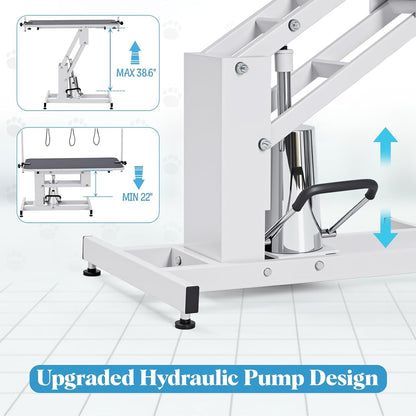 Garveelife 43.3" Hydraulic Dog Grooming Table for Pet, Heavy Duty Structural Hydraulic Max Load 350Lbs Professional Pet Grooming Table with Adjustable Overhead Arm & Noose Height Range 22"-39" (White)4