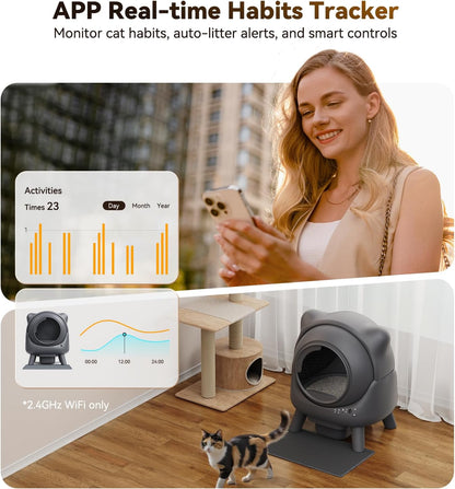 Automatic Litter Box, FEELNEEDY Self Cleaning Litter Box, Odor Control Robot, Cat Ears Design, 65L APP Real-Time Monitor, Cat Litter-Boxs for Multiple Cats, Safety Sensors, with 1 Trash Bag4