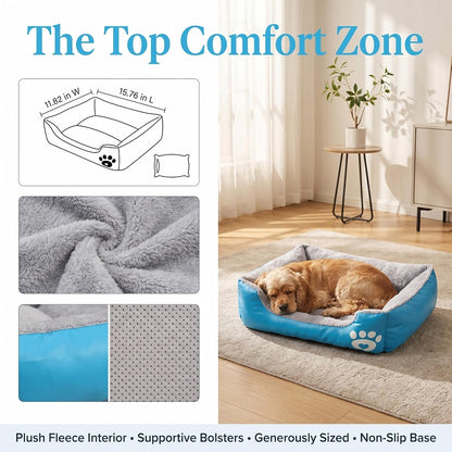 Plush Dog Bed for Small to Large Dogs - Rectangular Polyester Pet Bed with Paw Print Design, Soft & Comfortable Indoor/Outdoor Use, Dog Bed for Small, Indoor Pet Furniture, Durable Pet Bed2