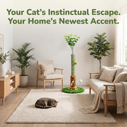Cat Scratching Post 39'' Tall with Interactive Ball & Mouse Hole | for Indoor Adult Cats, Sisal Rope Cat Tree Tower. Kitty Scratcher Furniture with Artificial Grass Tree for Kittens Cat Toys6