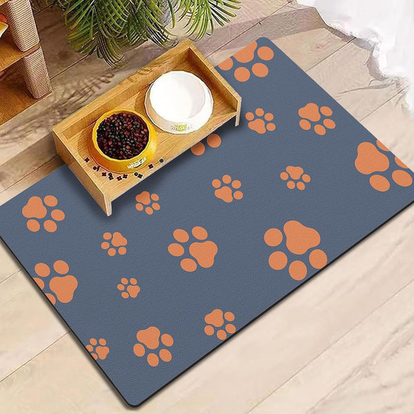Dog Food Mat for Food and Water, Absorbent Pet Feeding Non-Slip Backing Cat Dog Bowl Mat No Stains Quick Dry Placemat with Footprints for Messy Brown,20"×12"8