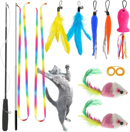 ZPH Cat Toys Interactive for Indoor Cats,2Pcs Retractable Cat Wand,9Pcs Teaser Toys&1Pcs Hanging Door Lure Kitten Toy,Interactive Feather Toy for Teaser Play and Chase Exercise with Kitten8