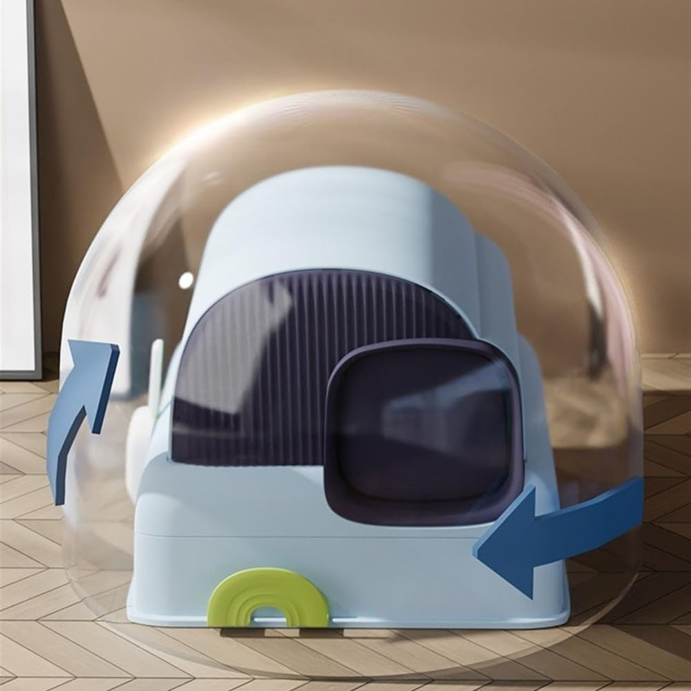 pet-supplies-enclosed-cat-litter-box-with-hood-drawer-anti-splash-easy-cleanblue