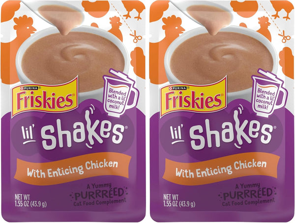 Purina Friskies Pureed Cat Food Topper, Lil’ Shakes with Enticing Chicken Lickable Cat Treats - (Pack of 16) 1.55 Oz. Pouches15
