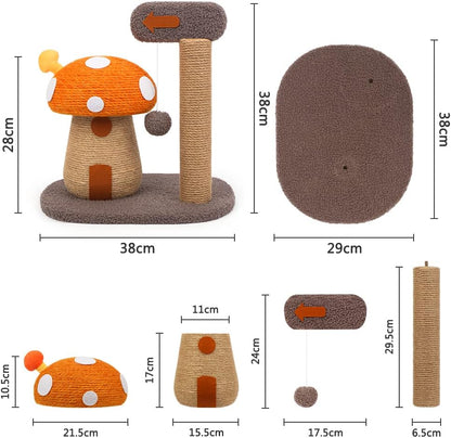 Mushroom Cat Scratcher Post with Sisal Rope for Indoor Cats | Natural Sisal Rope Tower Satisfies Claw Instincts.Compact for Small Cats.Durable&Stable2