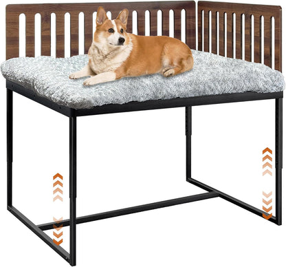 Beside Dog Bed,2 Panels Adjustable Height Dog Bunk Beds,25.5‘’X18‘’Metal Dogs Bed Frame with Cushion,Medium7