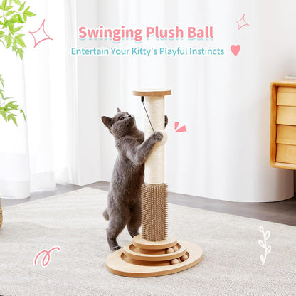 Made4Pets Cat Scratching Post for Indoor Cats with Self Groomer, 23" | Cat Scratcher with Natural Sisal Rope, Stable Base and Interactive Ball Track, Cat Toys for Kittens and Small Indoor Cats7