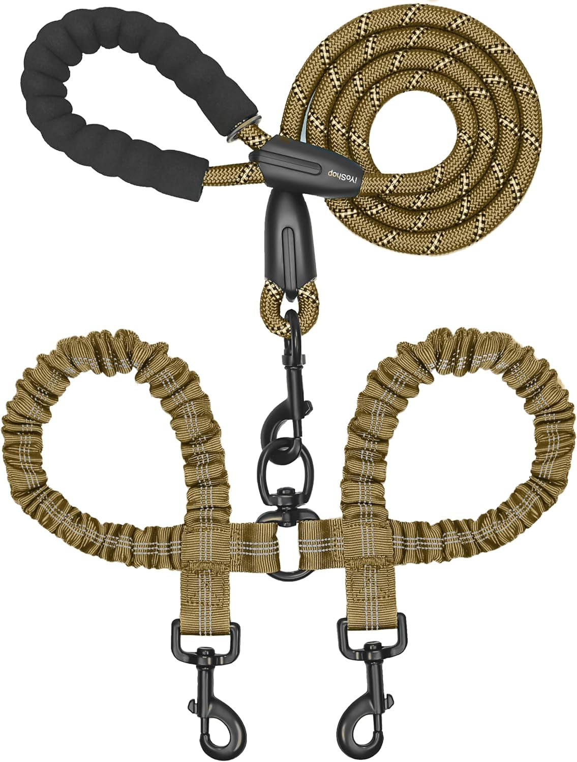 iyoshop-dual-dog-leash-360-swivel-no-tangle-walking-leash-with-shock-absorbing-bungee-for-two-dogs-large-25-150-lbs-black
