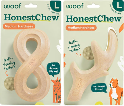 WOOF Honestchew Antler Dog Chew Toy for Dogs 25-60 Lbs | Includes Antler & Infinity, Plant-Based Materials, Splinter-Resistant, Durable Chews, Supports Dental Care, Gift-Ready Set12