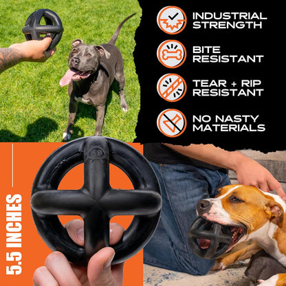 Monster K9 Ring Ball | Virtually Indestructible. Lifetime Guaranteed. | VULCRON™ Natural Rubber | Durable, Heavy Duty Dog Chew Toy for Aggressive Chewers | Medium & Large Breeds, 5.5”4