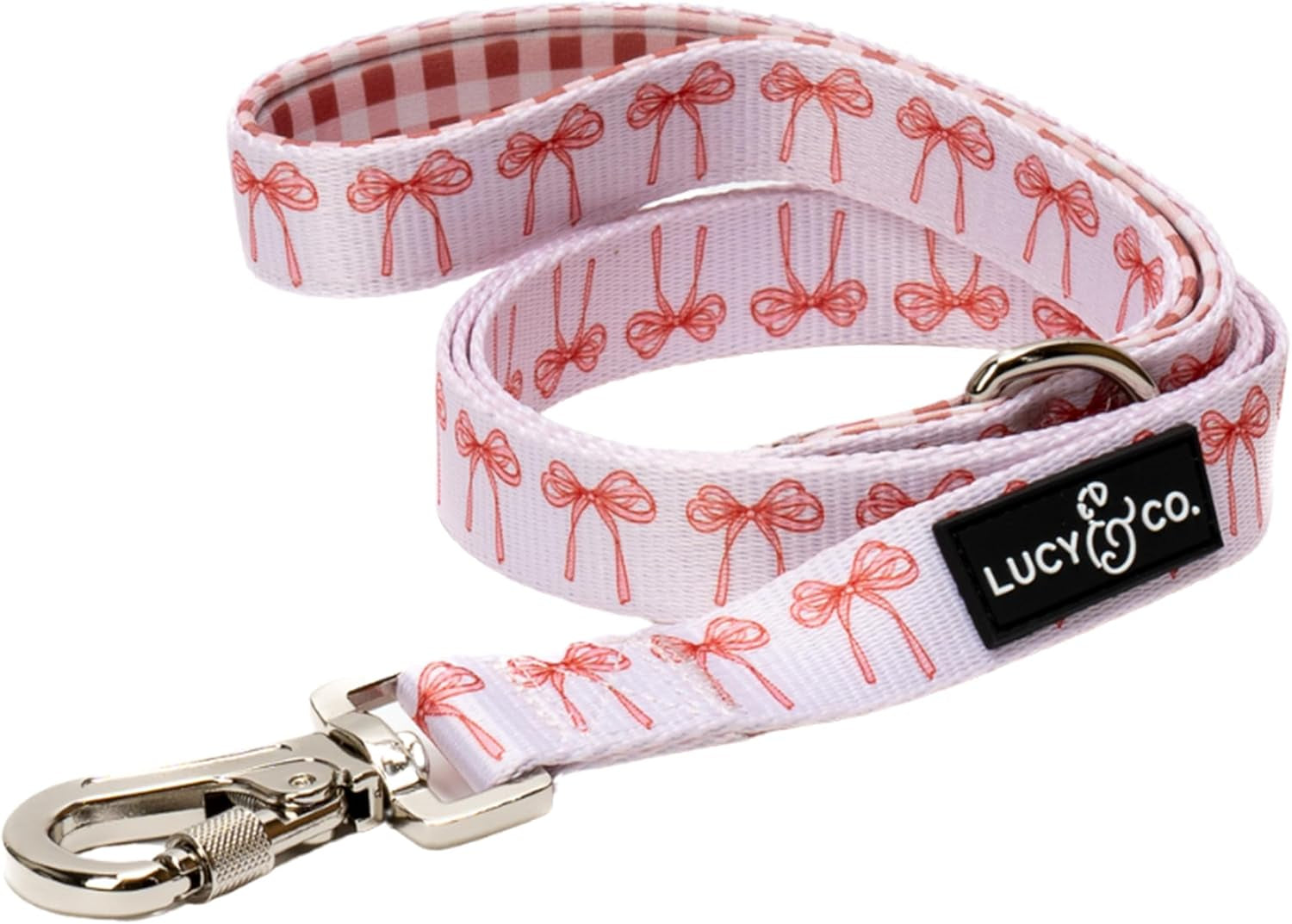 lucy-co-cheery-cherries-designer-dog-leash-for-small-to-large-dogs-padded-handle-for-comfort-large-red-gingham-cherries-5-foot