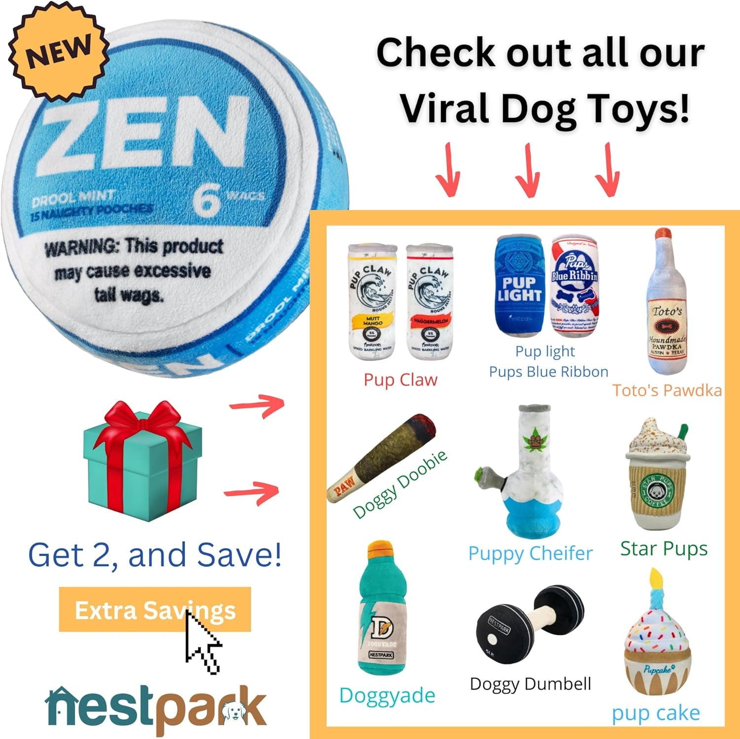 nestpark-zen-pupper-deckies-parody-dog-toy-plush-squeaky-and-crinkle-funny-dog-toy-drool-mint
