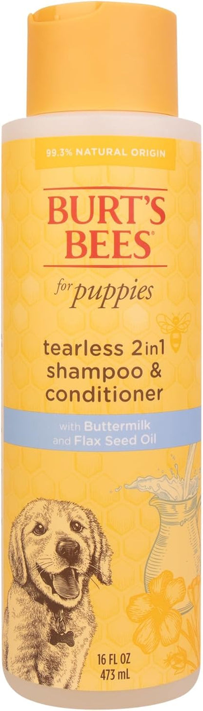 Burt’S Bees for Pets Tear Free Puppy Shampoo & Conditioner with Buttermilk, 2 in 1 Gentle Dog Shampoo for Puppies, Cleans and Conditions Sensitive Skin, 16 Fl Oz | Gentle 2-In-1 Formula Cleans and Conditions Sensitive Puppy Skin and Coat; Tearless for Easy Bath Time1