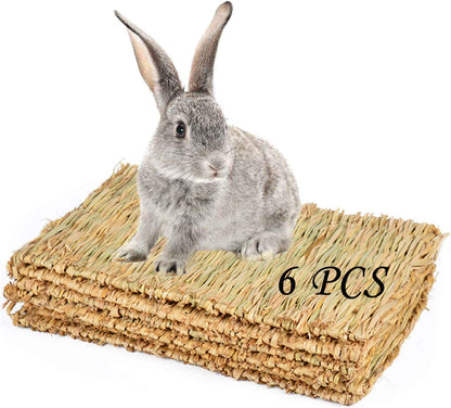 PINVNBY 6 Pack Rabbit Grass Mat,Bunny Natural Straw Woven Bed,Small Animal Cages Hay Nest Sleeping,Chewing,Nesting and Toys for Rabbits Guinea Pig Hamster Hedgehog and Squirrel Bed Mat1