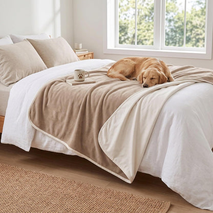 Waterproof Blanket for Dogs - Reversible Furniture Protector | TPU Leak-Proof Liner, Soft Velvet & Flannel Pet Throw, Machine Washable, for Couch and Bed, 52" X 82", Beige/Khaki11