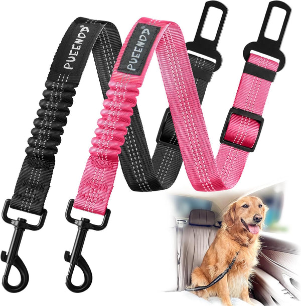 2 Pack Dog Seat Belt Adjustable Dog Car Seatbelts for Vehicle Nylon Pet Safety Seat Belt with Elastic Bungee Buffer Reflective & Durable Car Harness for Dogs10