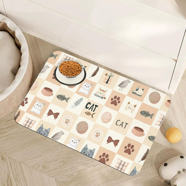 Vintage Damask Flower Dog Cat Food Mat,White Black Floral Absorbent Pet Feeding Mat for Food and Water,Non-Slip Dog Bowl Mats Floor Protector 12"X20"22