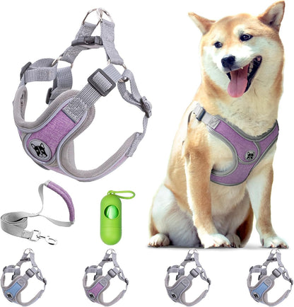 Patas Lague Dog Harness with Leash Set for Small Medium Dogs, No Pull No Choke Reflective Step in X Head Pet Harness Vest with Poop Bags and Dispenser, Adjustable and Padded, Grey Small8