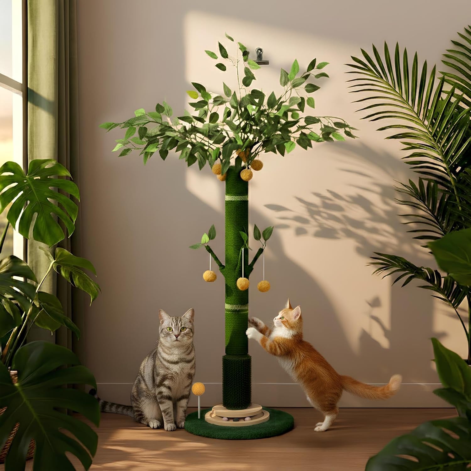 46-extra-tall-cat-scratching-post-for-large-cats-sisal-rope-heavy-duty-vertical-sisal-scratcher-stable-climbing-pole-with-hanging-ball-tall-post-for-adult-cats-full-body-stretch