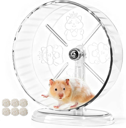 Silent Hamster Exercise Wheel,9.5 Inch Quiet Spinner Syrian Hamster Running Wheel,Silent Wheels with Anti-Skid & Adjustable Stand for Gerbils, Rats, or Other Small Pets,Transparent1