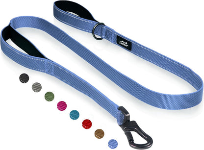 Twoear 6FT 1IN Strong Blue Dog Leash with 2 Padded Handles, Traffic Handle Extra Control, Comfortable Soft Dual Handle, Auto Lock Hook, Reflective Walking Lead for Small Medium and Large Dogs12