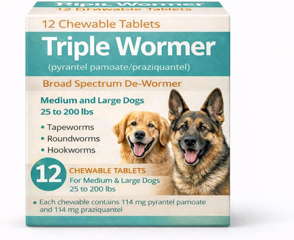 Pyrantel Pamoate and Praziquantel De-Wormer Tablet for Medium and Large Dogs, Chewable Formula1