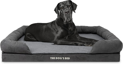 The Dog’S Bed Orthopedic Memory Foam Dog Bed with Bolsters for Large Dogs, High Density Support Mattress, Low Front Entry, Removable Washable Cover, Oxford Fabric, Blue with Dark Red Trim, Large31